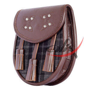 Scottish Sporran Grey Watch Tartan Brown Leather - Image 4