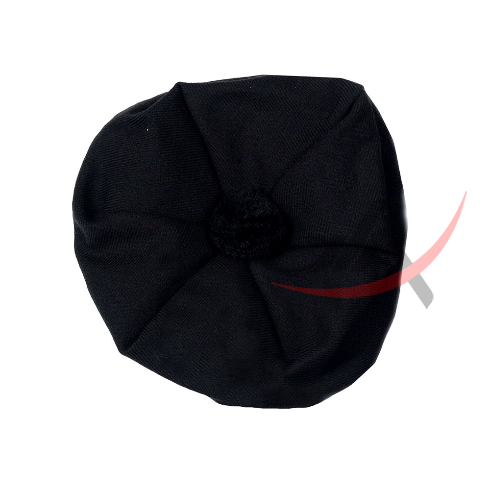 Solid Black Tartan Tam o' Shatner Tammy Hat Flat Bonnet