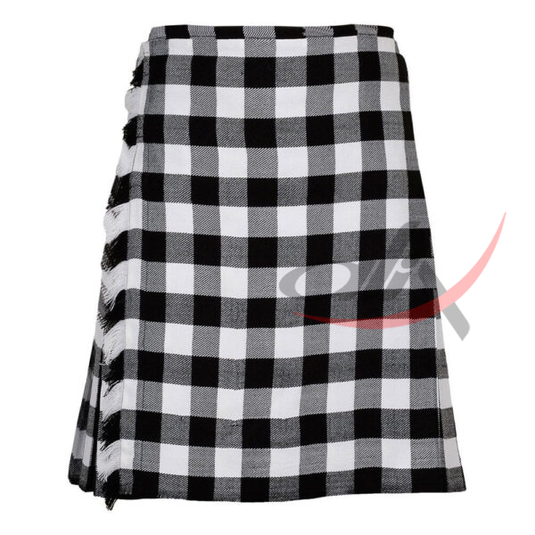 white-black-tartan-traditional-kilt-front White Black Rob Roy Tartan 8 Yard Kilt for Men