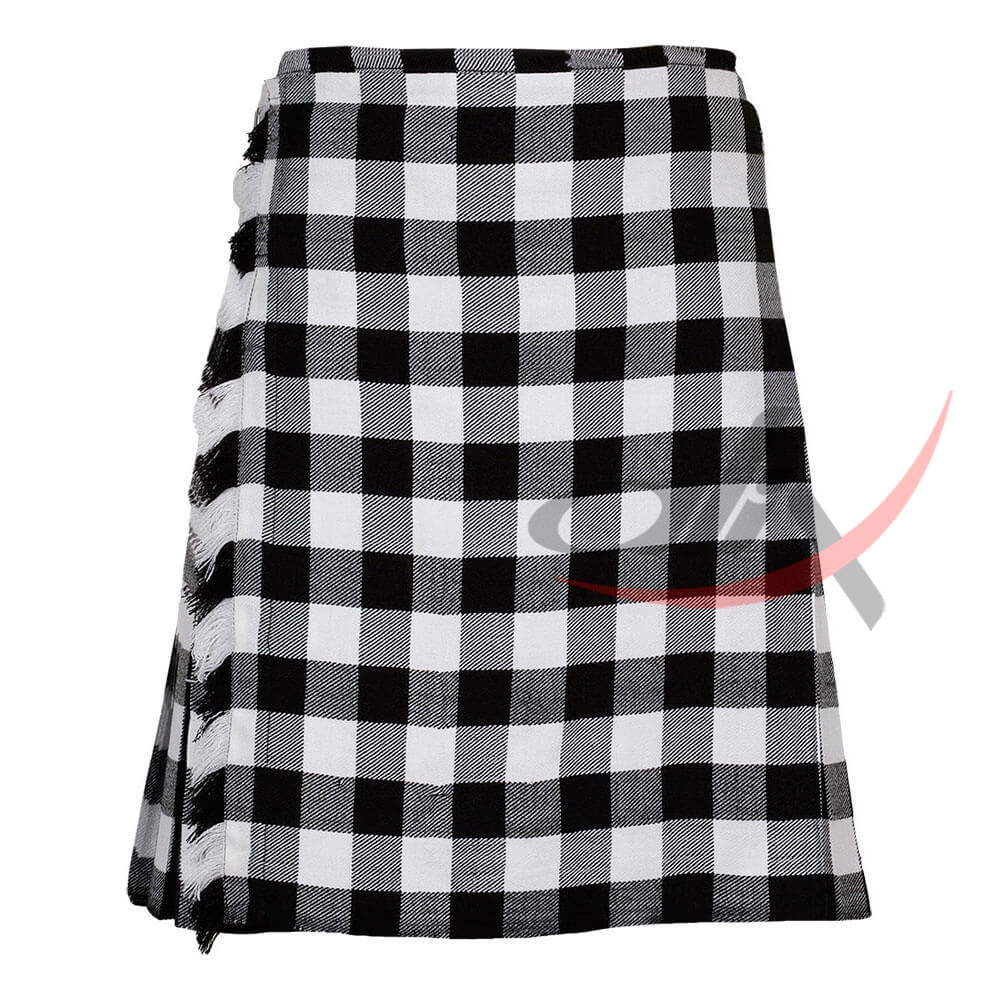 White Black Rob Roy Tartan 8 Yard Kilt for Men